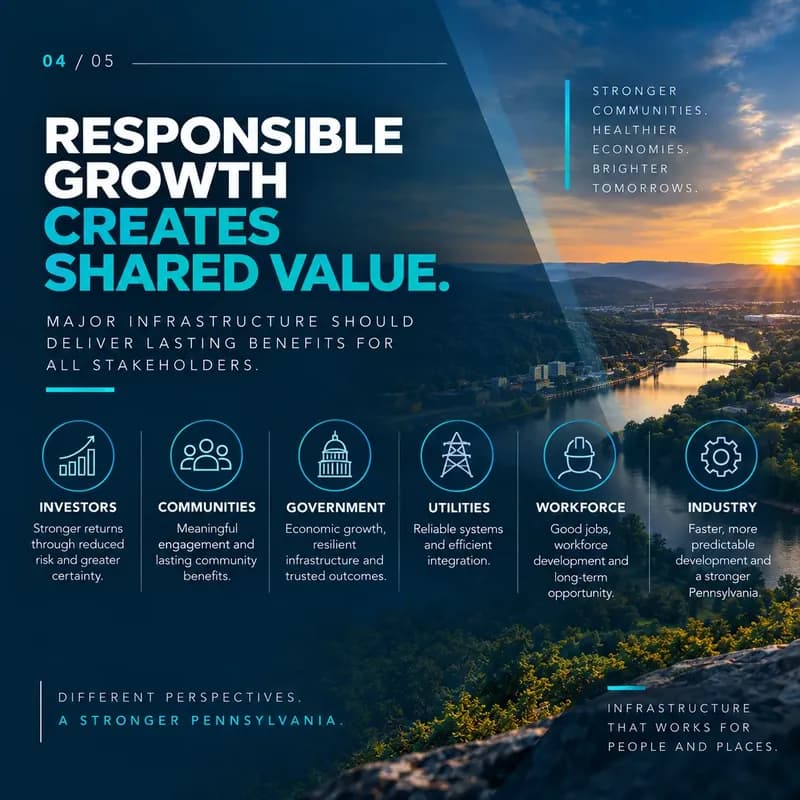 Responsible growth creates shared value — for investors, communities, government, utilities, the workforce and industry.